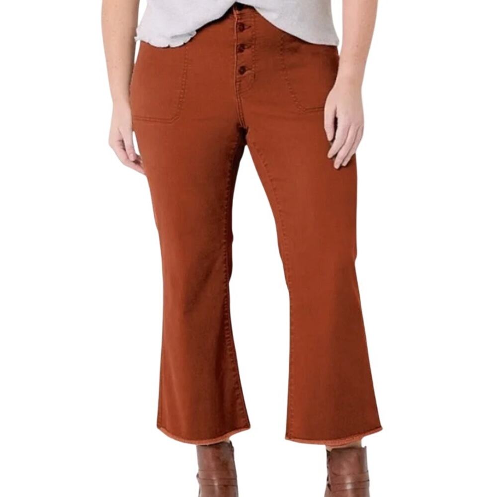 Frye and Co Harper Mid Rise Crop Flare Burnt Orange Button Fly Jeans size 10